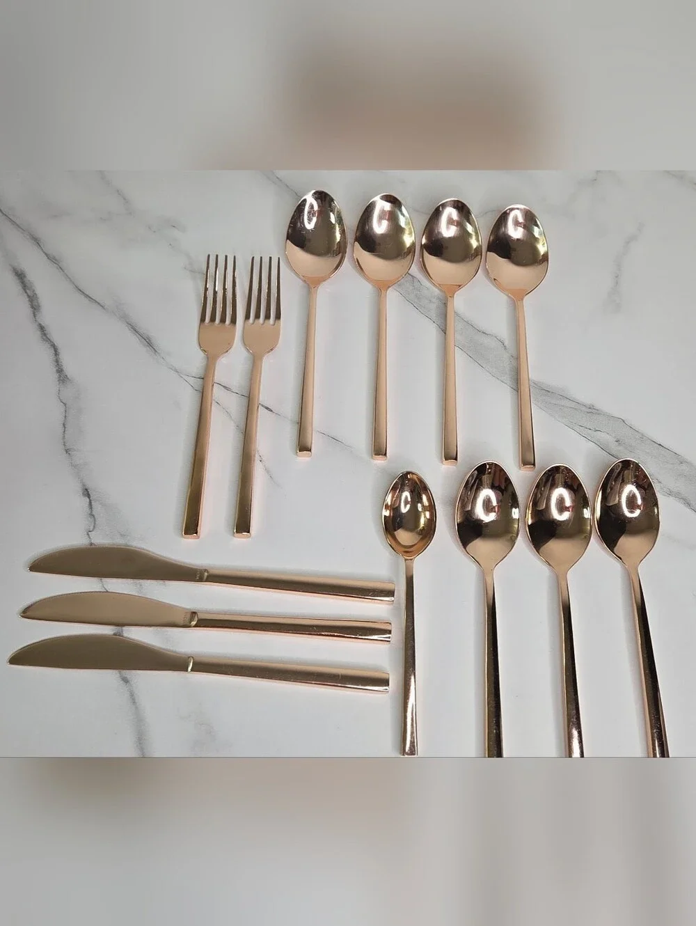 Rose Gold Flatware Set - Elegant Home Dining Cutlery - 13 Piece Lot